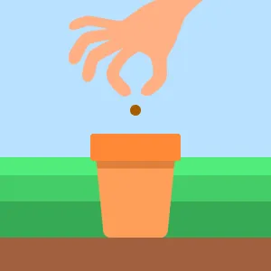 A person dropping a seed into a plant pot