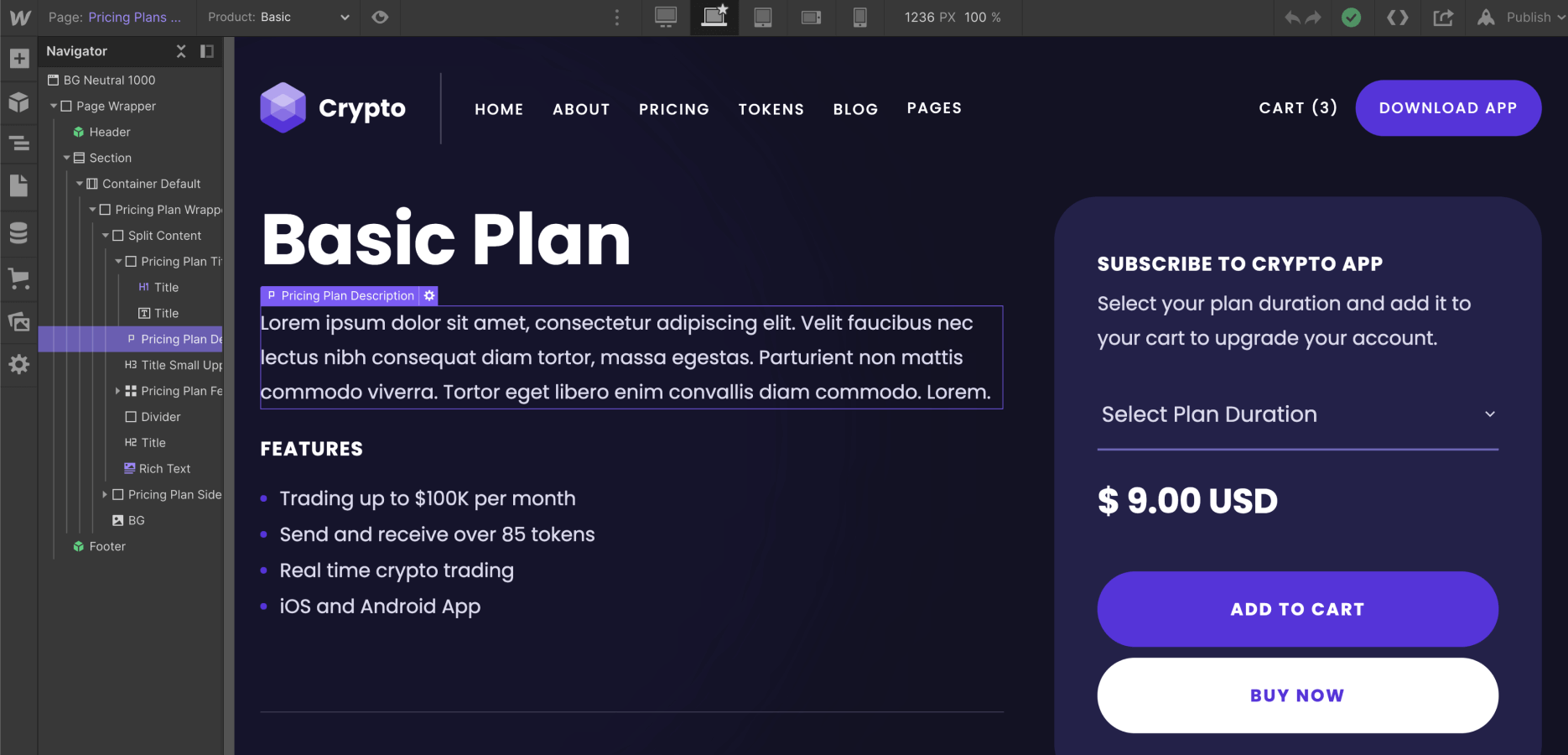 eCommerce Page - Crypto Webflow Template