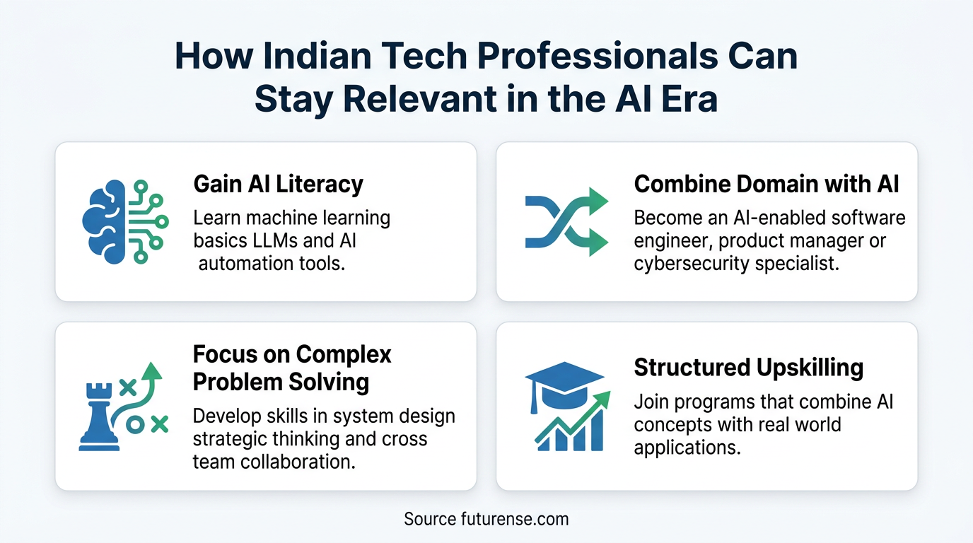 how indian tech professionals can stay relevant in the ai era through ai literacy domain specialization complex problem solving and structured upskilling