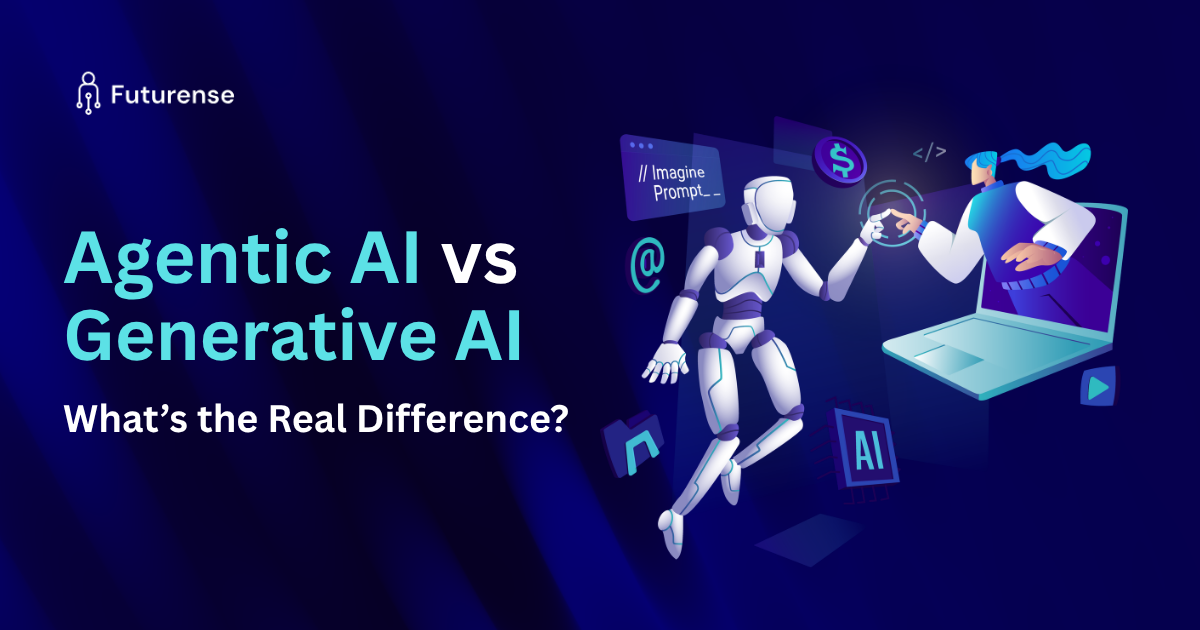 Agentic AI vs Generative AI comparison showing autonomous AI systems and content generation concepts