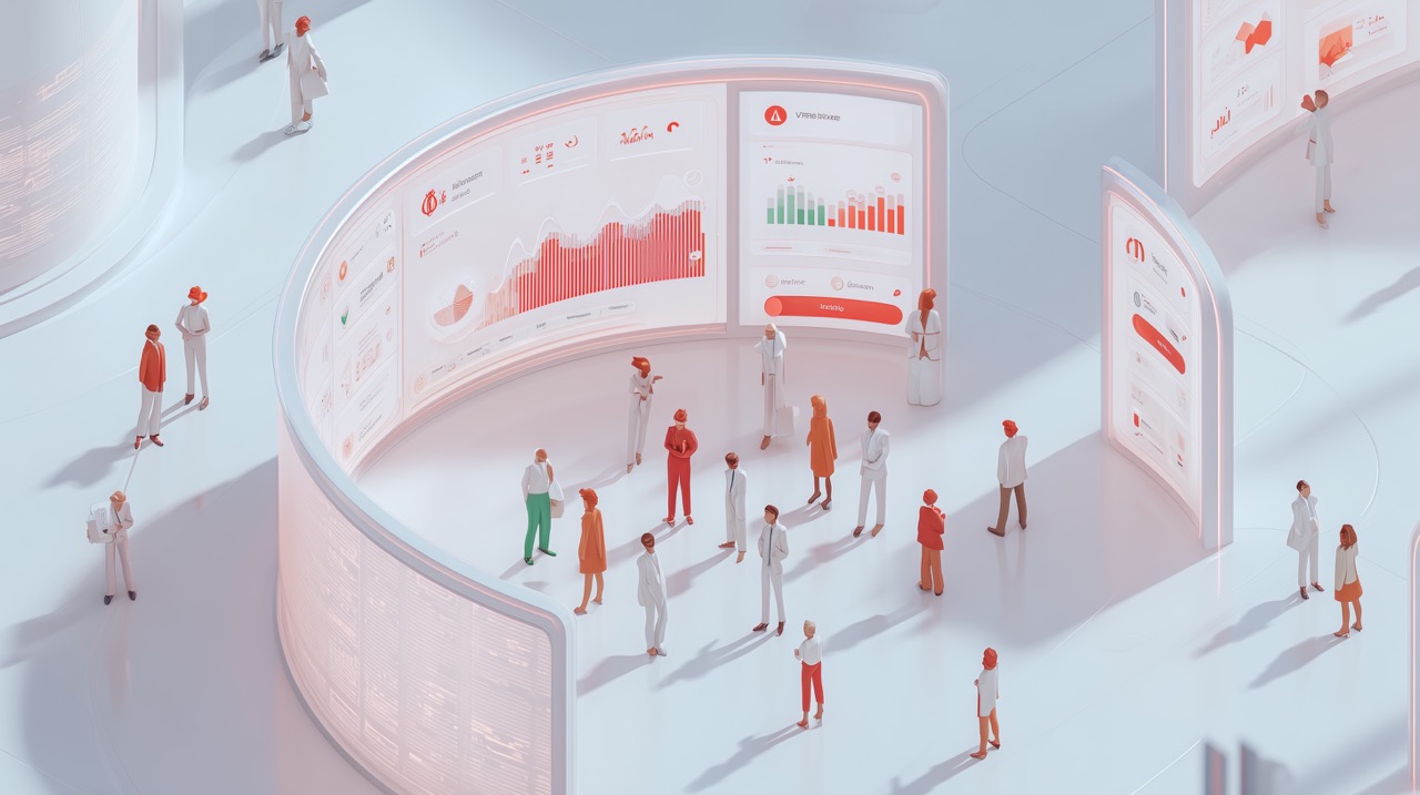 Confused users interacting with a cluttered digital dashboard, illustrating the impact of bad UX and poor interface design in a modern workspace.