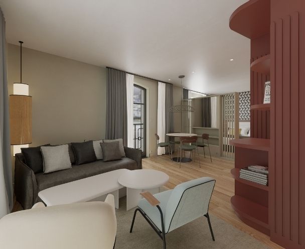 Salon d’une chambre au Grand Hôtel de Courtoisville à Saint-Malo, appart’hôtel 4 étoiles.