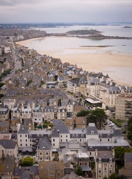 City of Saint-Malo seen from the air from the Grand Hotel de Courtoisville, a luxury hotel by the sea.