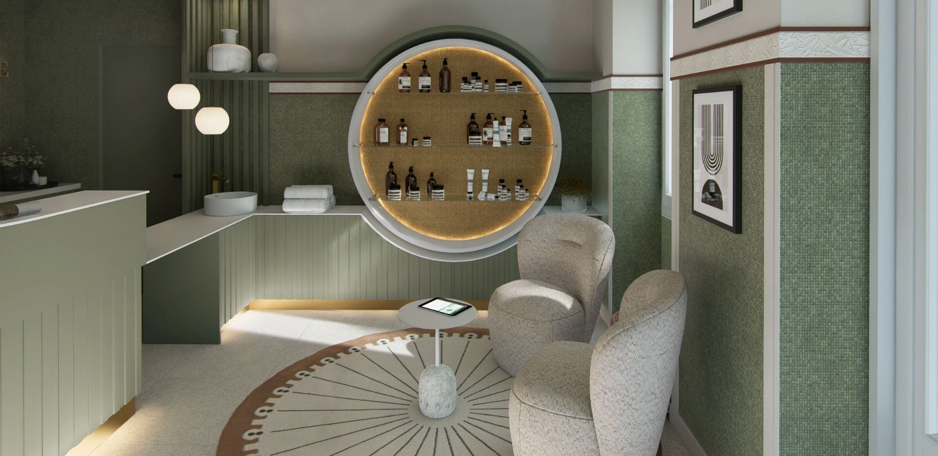 Salle d’accueil du spa au Grand Hôtel de Courtoisville à Saint-Malo, hôtel 4 étoiles en Bretagne.