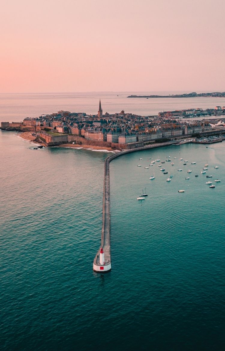 Aerial view of the city of Saint-Malo from the Grand Hotel de Courtoisville, a 4-star spa hotel in Brittany.