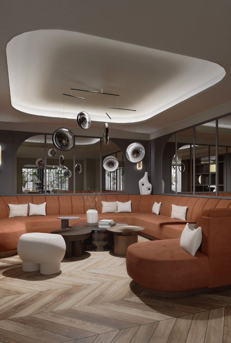 Bar lounge raffiné au Grand Hôtel de Courtoisville à Saint-Malo, hôtel spa 4 étoiles en bord de mer.