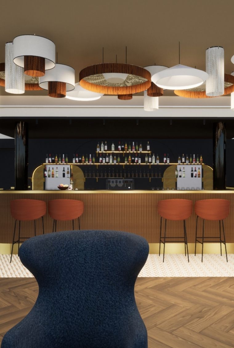 Bar élégant du Grand Hôtel de Courtoisville à Saint-Malo, hôtel 4 étoiles en Bretagne avec cocktails signature.