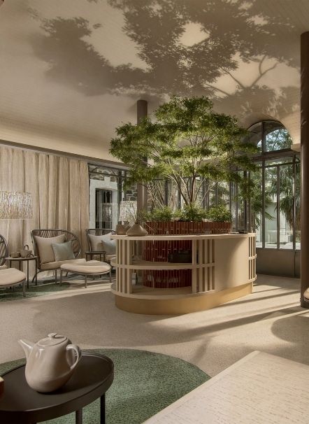 Spa counter at the Grand Hotel de Courtoisville in Saint-Malo, with body and facial treatments.