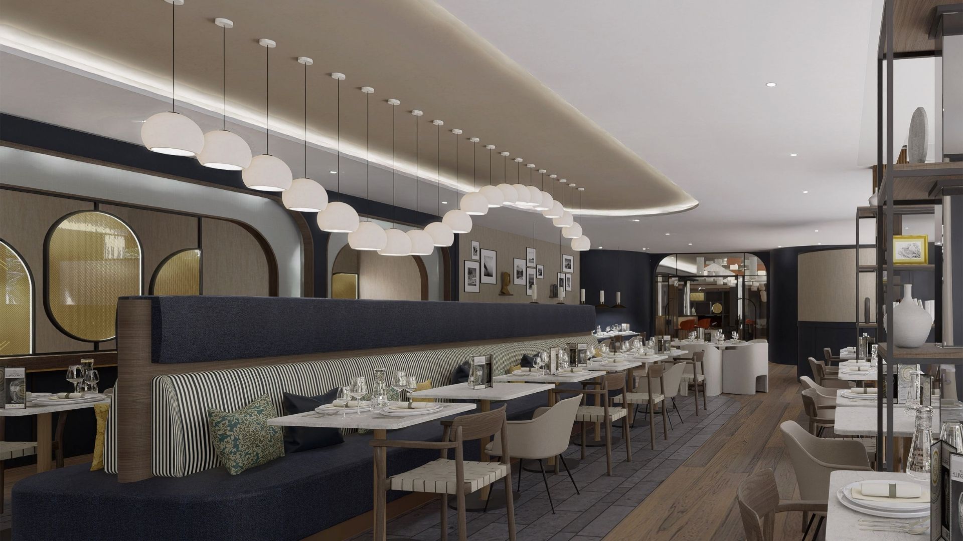 Salle du restaurant pour dîner romantique au Grand Hôtel de Courtoisville à Saint-Malo, hôtel spa 4 étoiles en bord de mer.