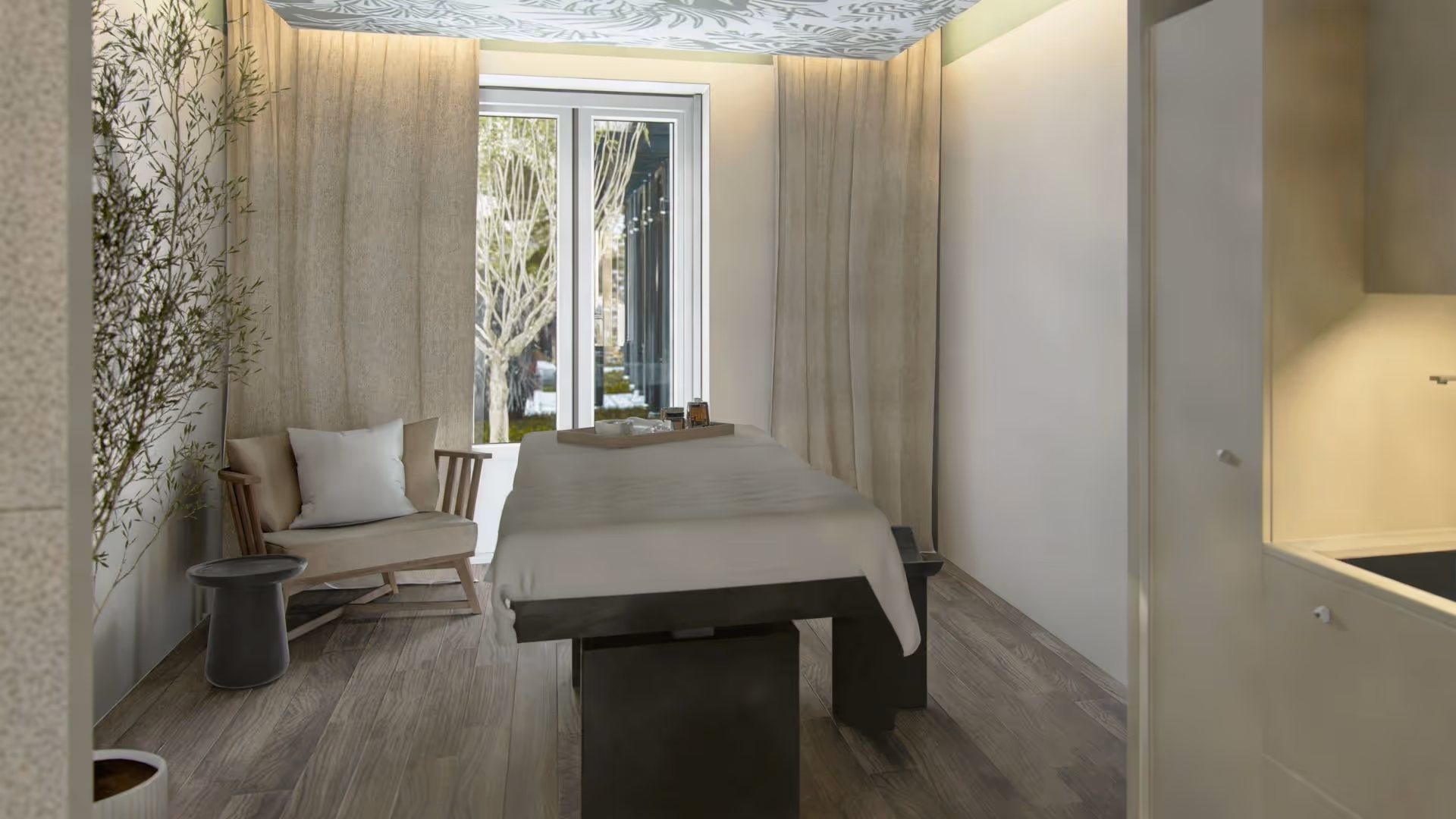 Salle de soin apaisante au Grand Hôtel de Courtoisville à Saint-Malo, hôtel spa 4 étoiles avec hammam et jacuzzi.