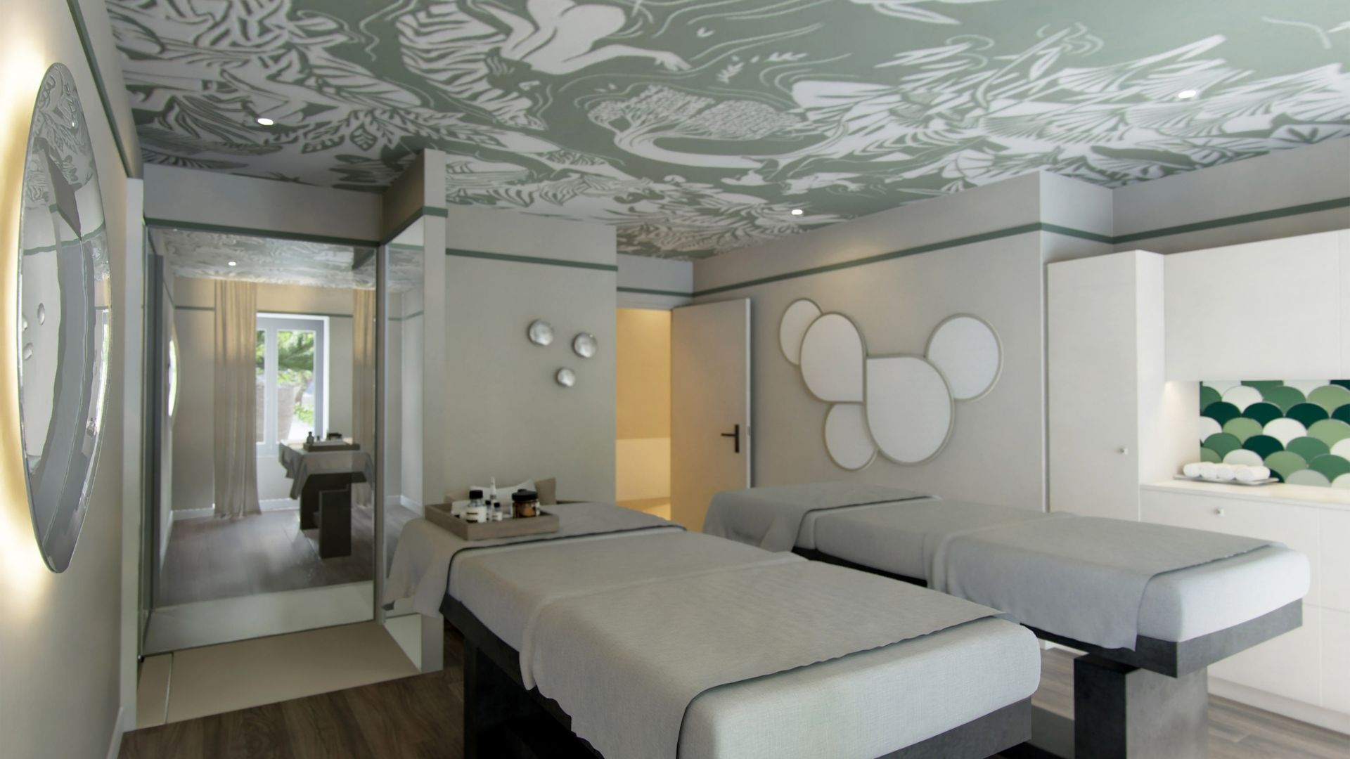 Cabine duo élégante au spa du Grand Hôtel de Courtoisville à Saint-Malo, hôtel spa 4 étoiles avec hammam et jacuzzi.