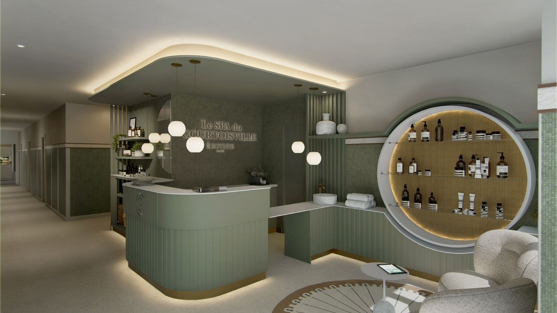Accueil apaisant du spa au Grand Hôtel de Courtoisville à Saint-Malo, hôtel 4 étoiles avec jacuzzi et massages duo.