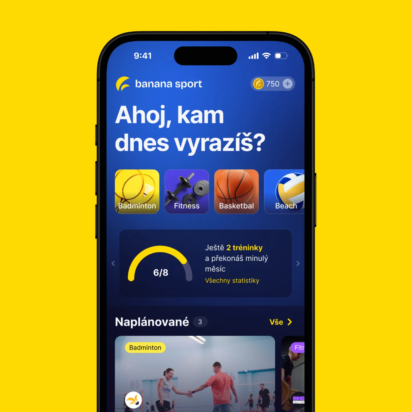 Ukázka designu mobilní aplikace Banana Sport