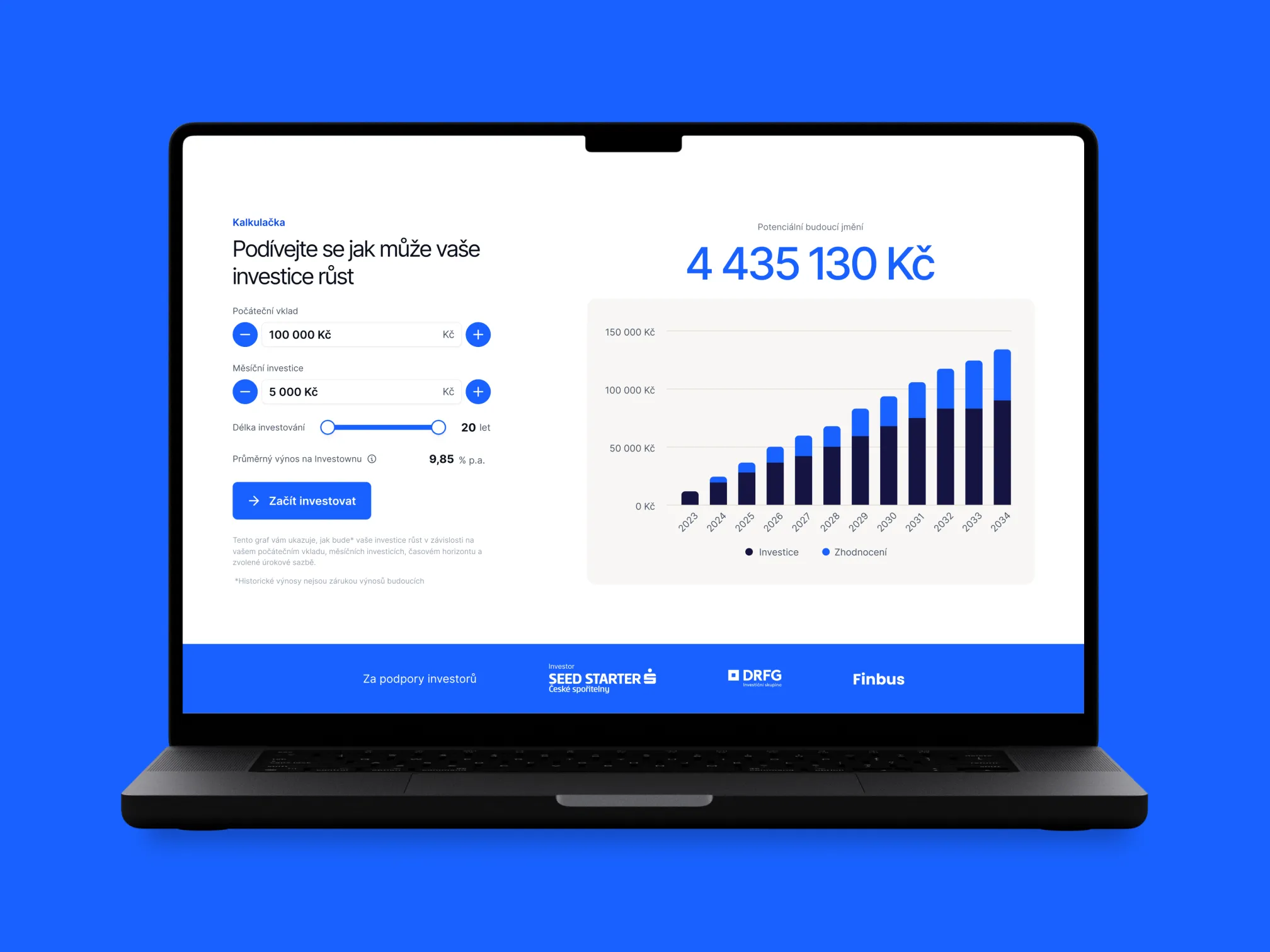 Design sekce kalkulačka - Investown