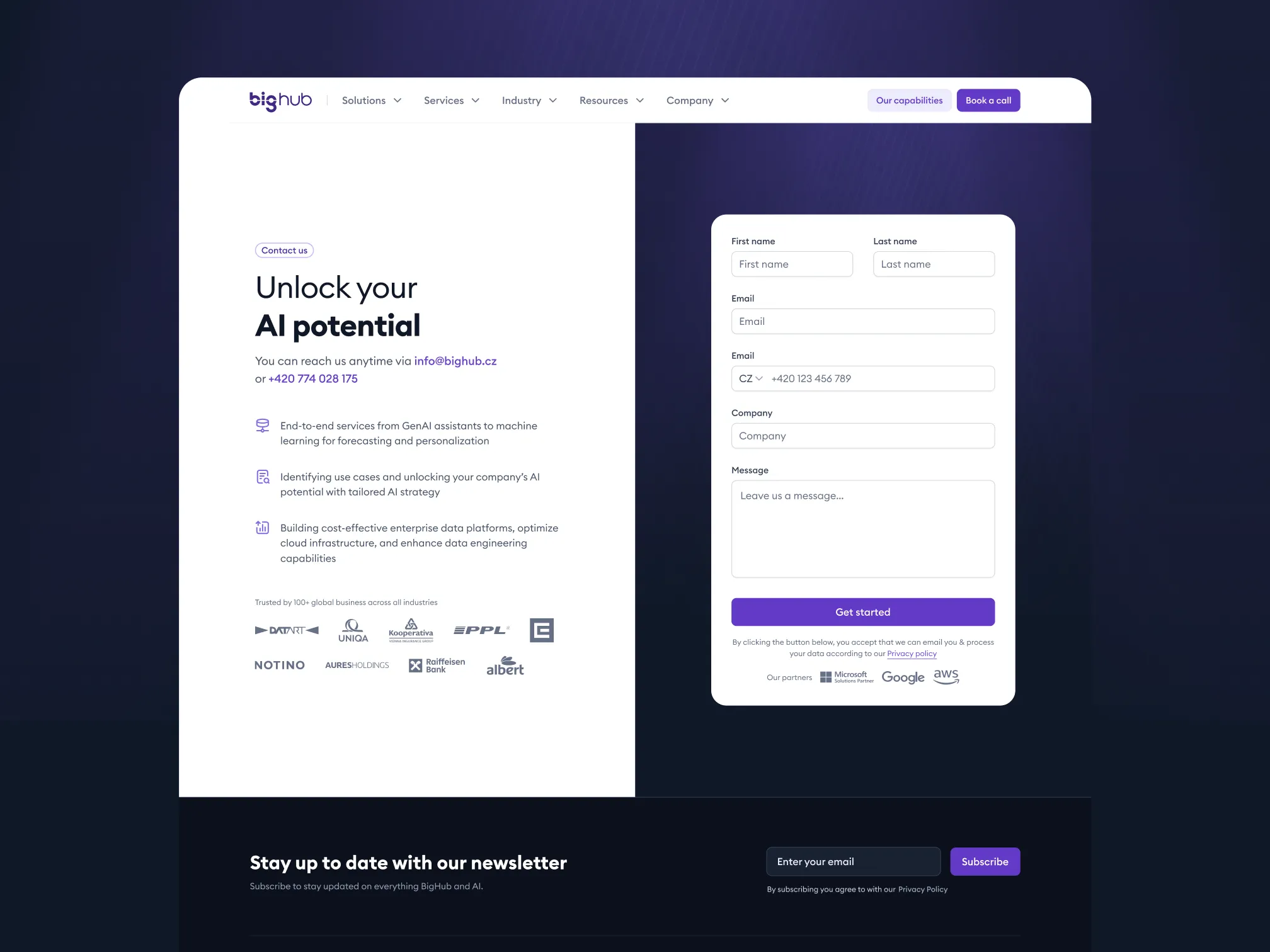 BigHub design sekce kontakt