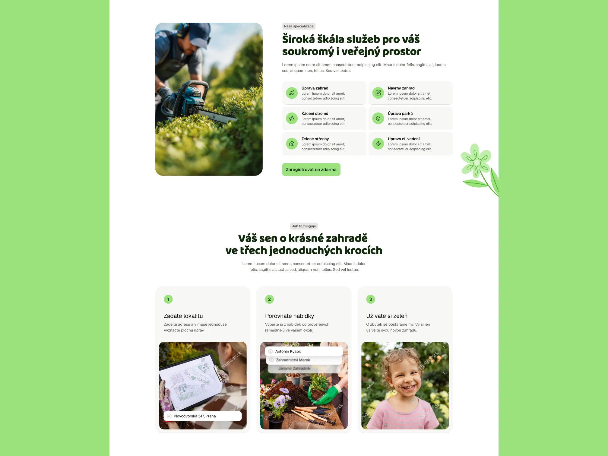 Design sekcí na webu Gardly