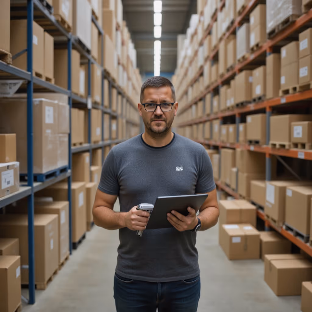 Überfülltes Lager mit chaotischem Packtisch und Verwaltungsproblemen