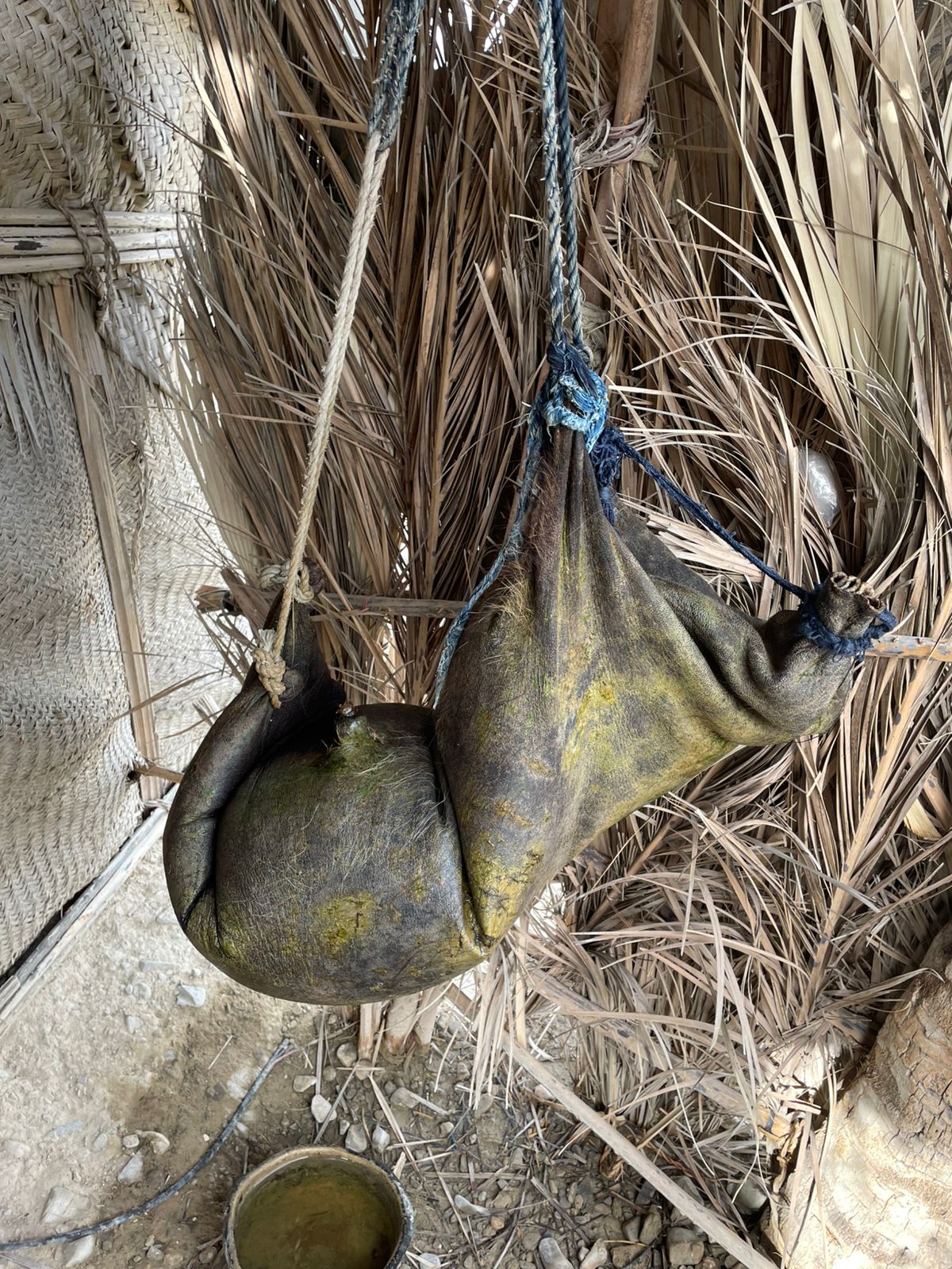 Baloch indigenous people use this leather sack called charma or pashk to cure meat, near the Nosach Language Center in Balochistan