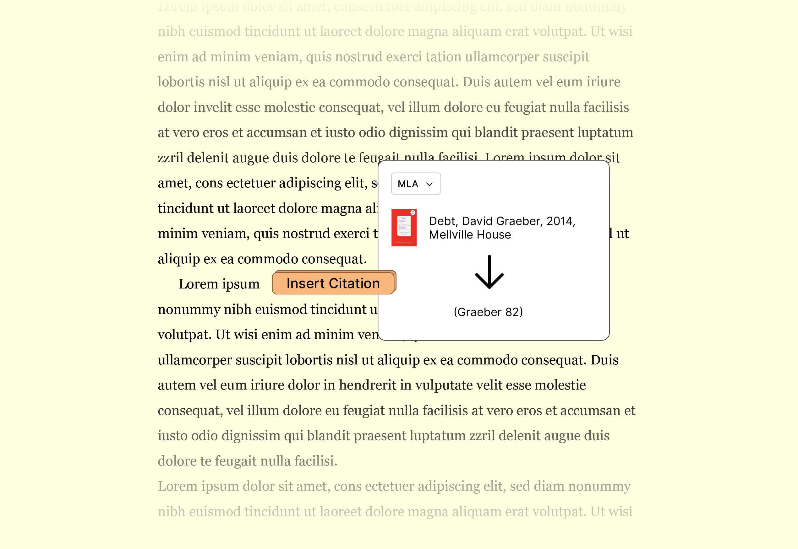 This is an image demonstrating a product feature where we create citations in text for students.