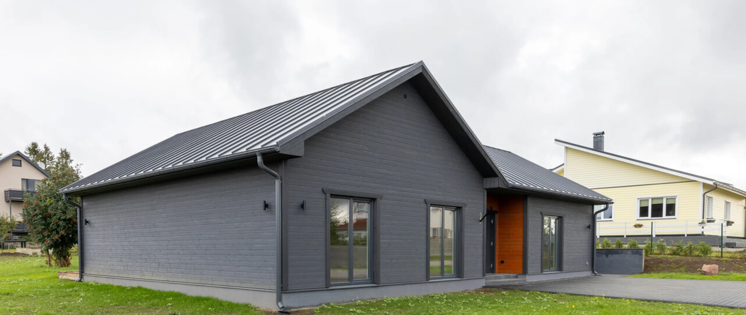 Dark gray gouse with orange details.