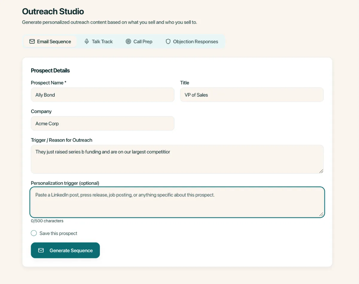 Outreach Studio — Email Sequences & Talk Tracks