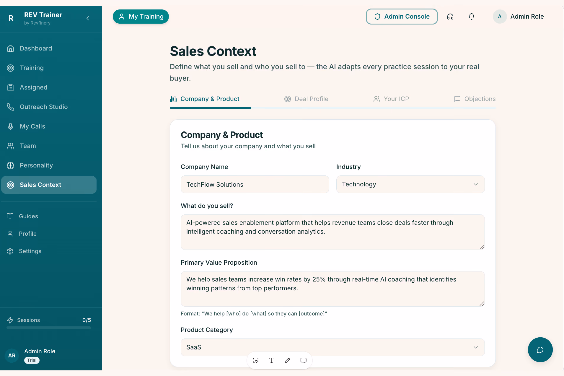 Sales Context screen