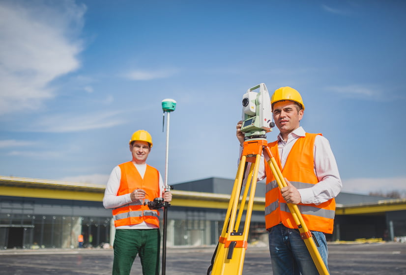 Surveyors with a GNSS system and total station