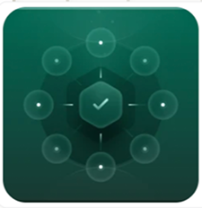 Green network diagram showing a central hexagon with a checkmark connected to surrounding nodes.