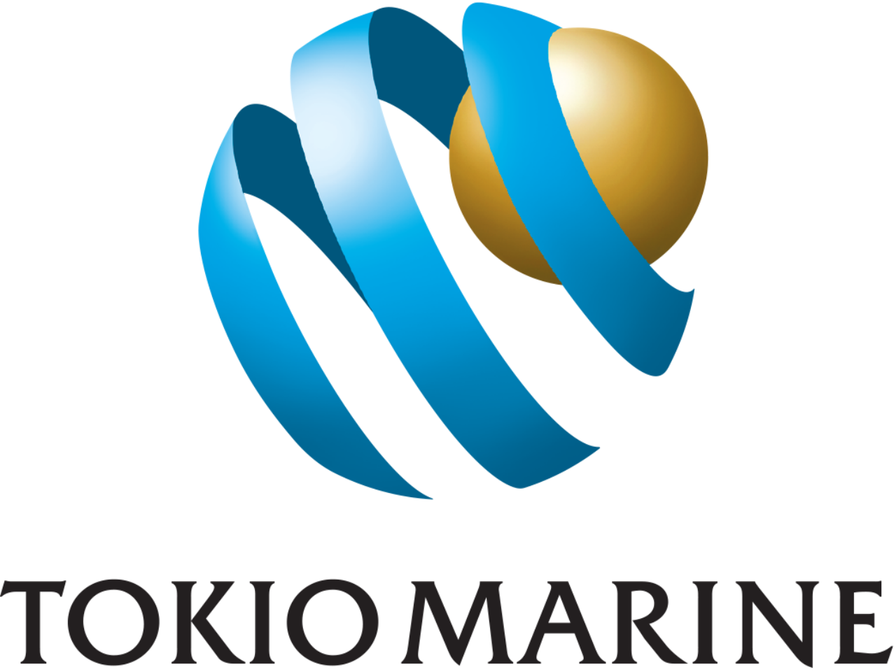 Tokio Marine company logo with blue ribbon-like swirl around a golden sphere.