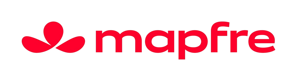 Mapfre insurance company logo in red with an abstract symbol on the left.