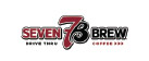 Seven 78 Brew coffee logo with stylized text and red swirl design.