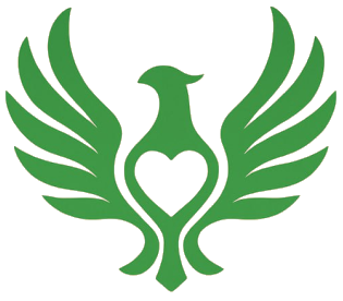 A logo image based on a phoenix flapping its wings