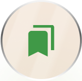 Green bookmark icons on a beige circle background with a subtle gray border design.