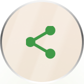 Minimalist green link icon on a beige circular background with gray border design.