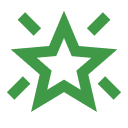 Green star with white center surrounded by symbolic green rectangles and eco-friendly shapes.