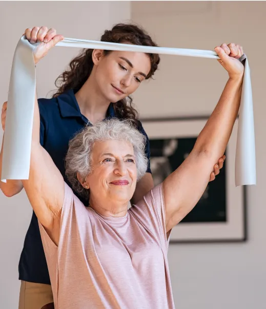 Patient using resistance band