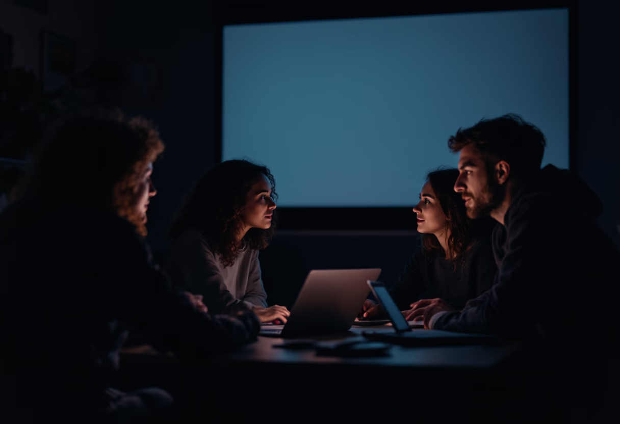 image of a teacher interacting with students using digital tools (for an edtech)