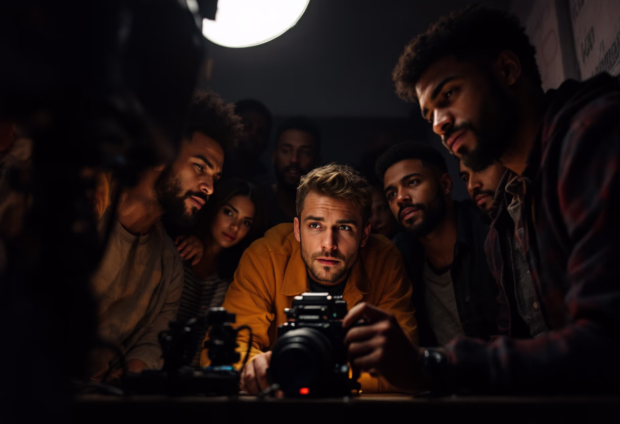 photo of director and actors on set