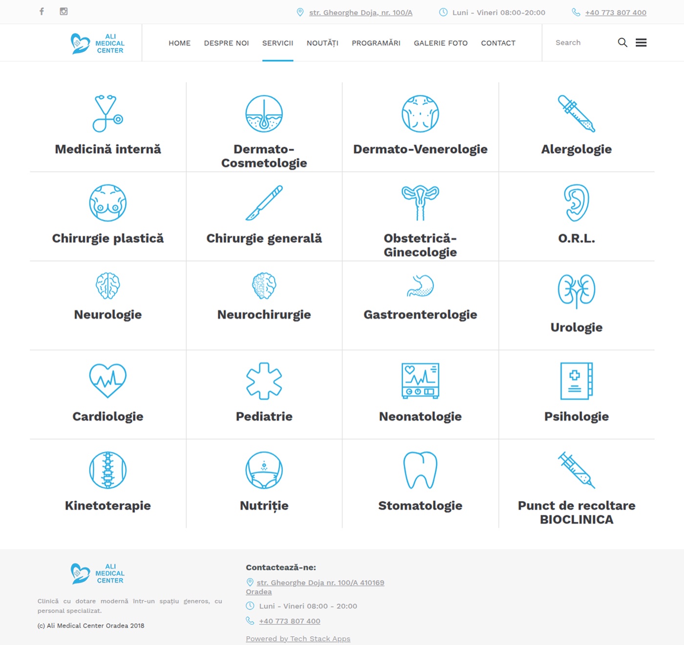 Grid of medical specialties offered at Ali Medical Center