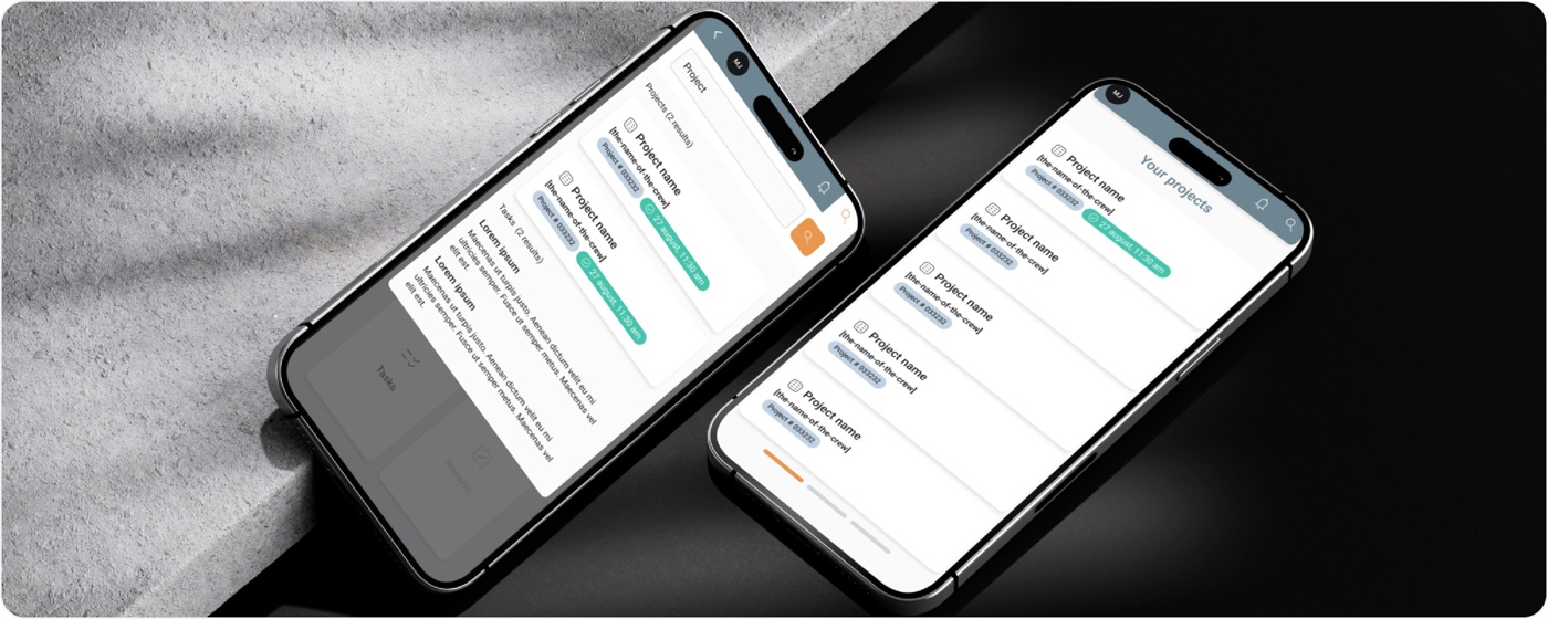 RubixLink reporting and timeline screens on two phones