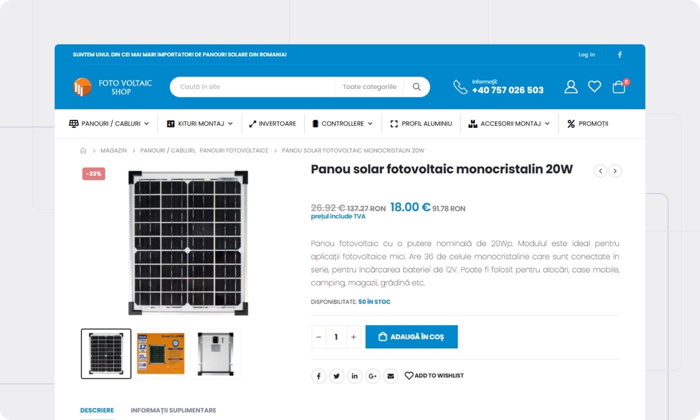 FotoVoltaic.shop product page for a monocrystalline solar panel