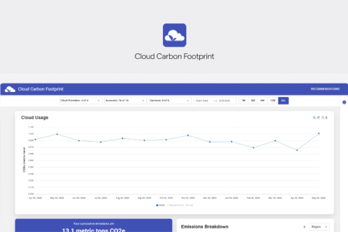 Cloud Carbon Footprint emissions report interface