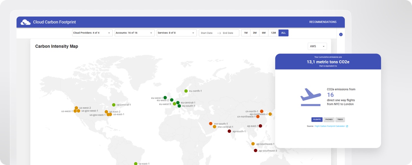 Carbon intensity map and emissions breakdown by region