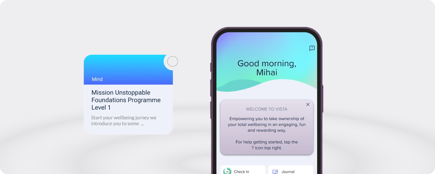 Vista personalized morning dashboard and onboarding screen