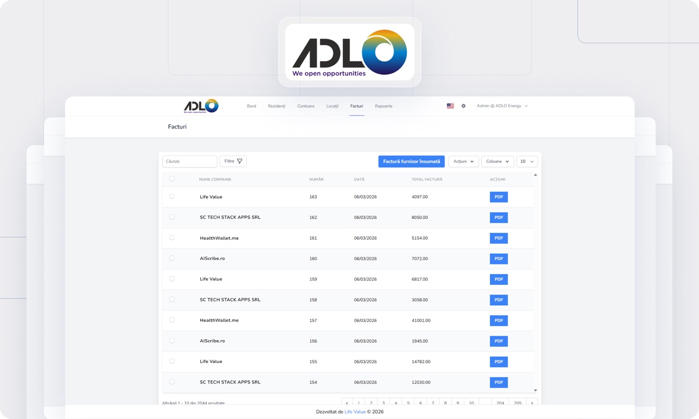ADLO Energy billing records viewed on a tablet