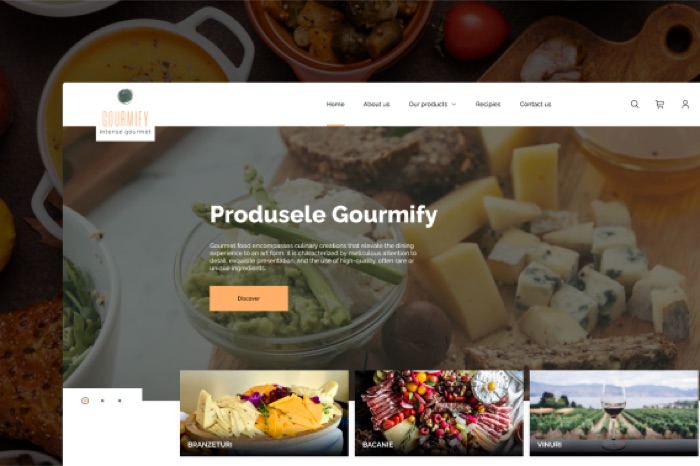 Gourmify.ro homepage with featured gourmet food categories