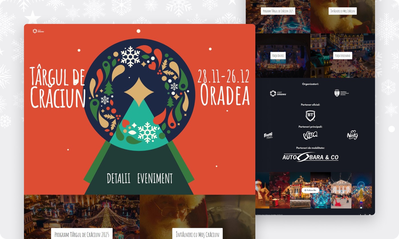 Targul de Craciun Oradea homepage with event details and sponsor sections