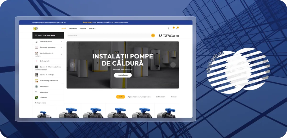 shop.g4h.ro storefront homepage for IDM heating and energy products