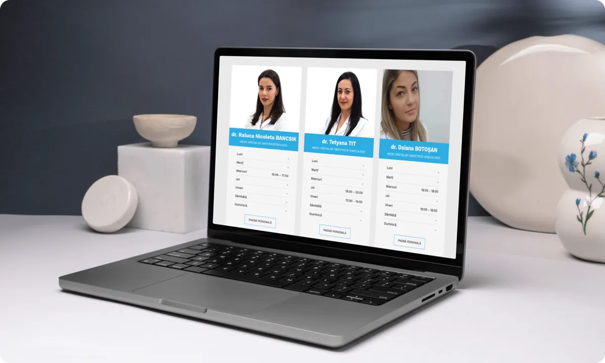 Ali Medical Center booking platform showing the practitioner directory on a laptop