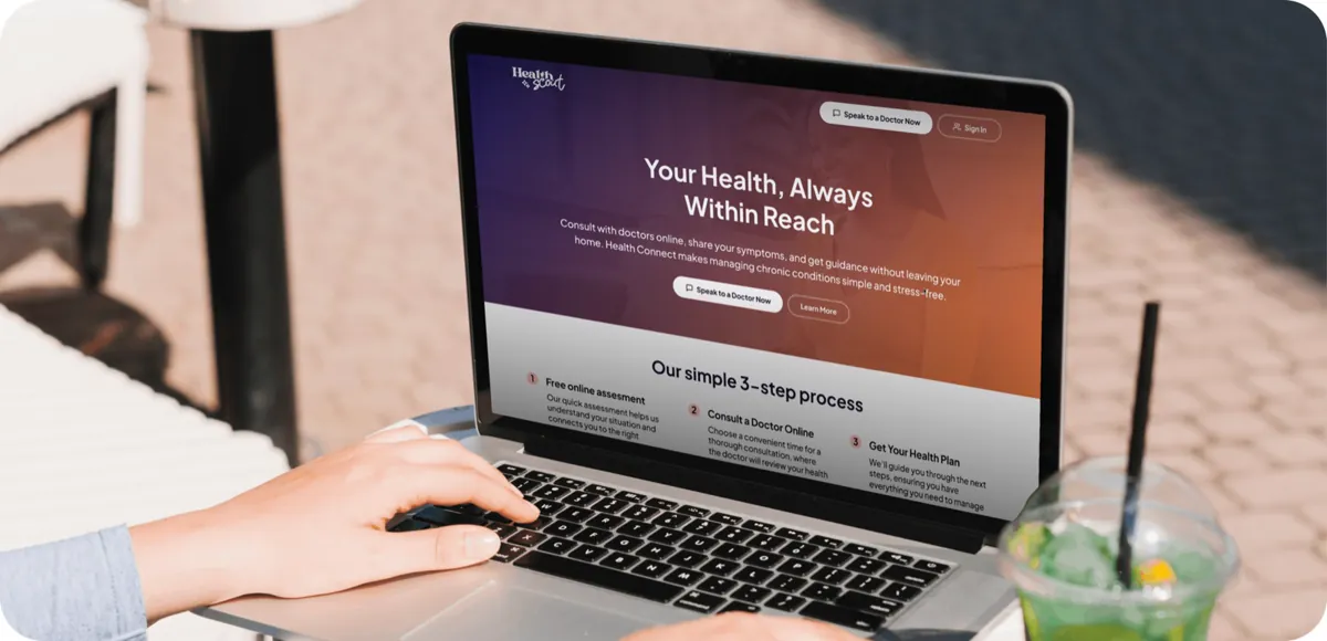 HealthScout AI referral platform shown on a laptop